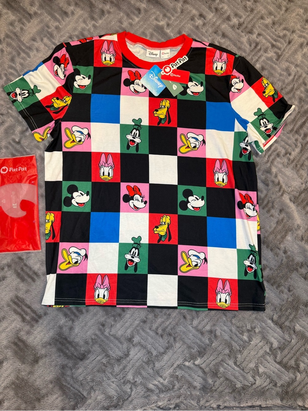 PatPat x Disney Mens Multi-Color Mickey & Friends Checkerboard Tee